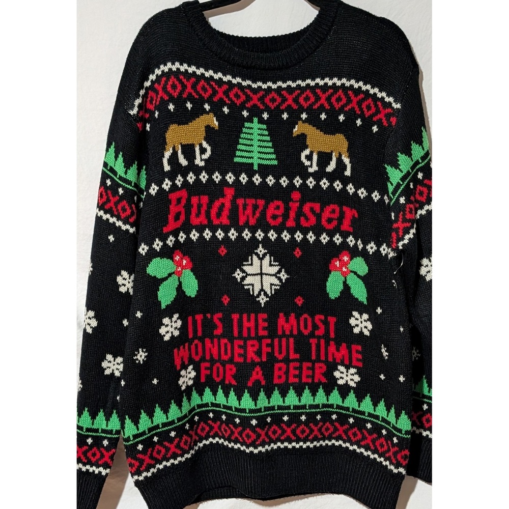 2017 Budweiser Ugly Christmas Sweater Men's Large Clydesdale Beer 100% Acrylic